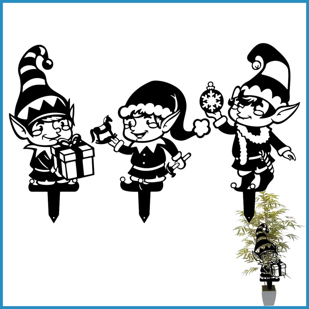 Outdoor Christmas Elves Black Elf Yard Ornaments with Stakes 3 Pieces