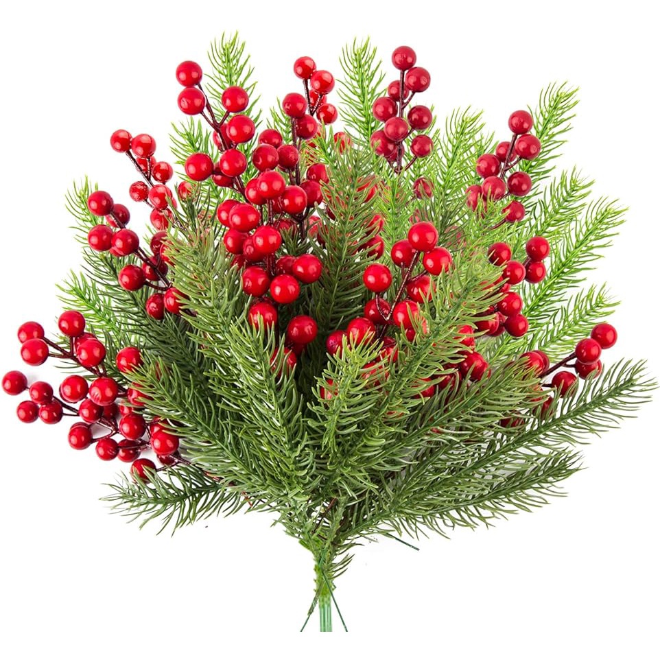 10pcs Artificial Christmas Picks Branches, Christmas Berries Red Berry  Stems Pine Branches, Christmas Greenery Picks, Winter Foral Picks Holly  Stem Ar