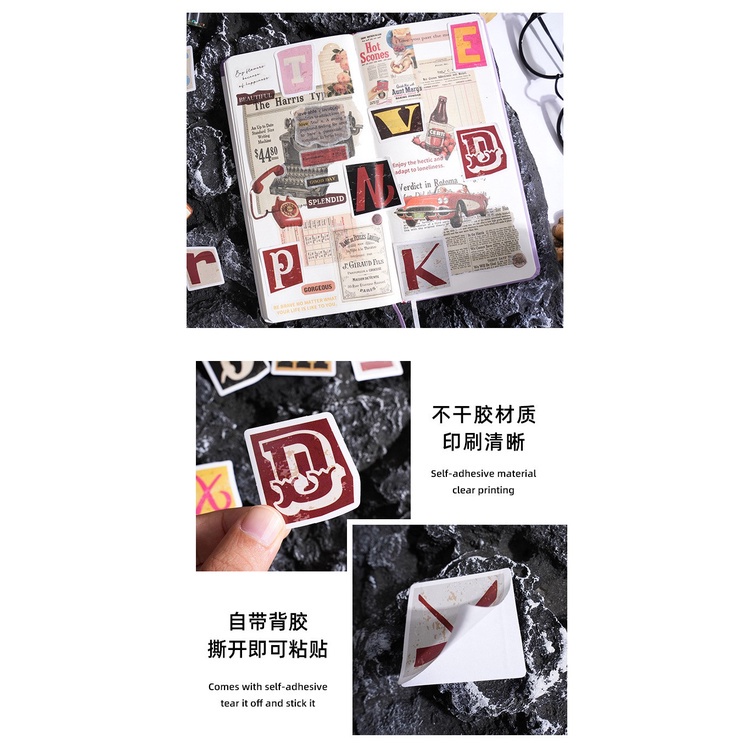 46 Pcs vintage Alphabet Letter Stickers Self Adhesive Alphabet Number ...