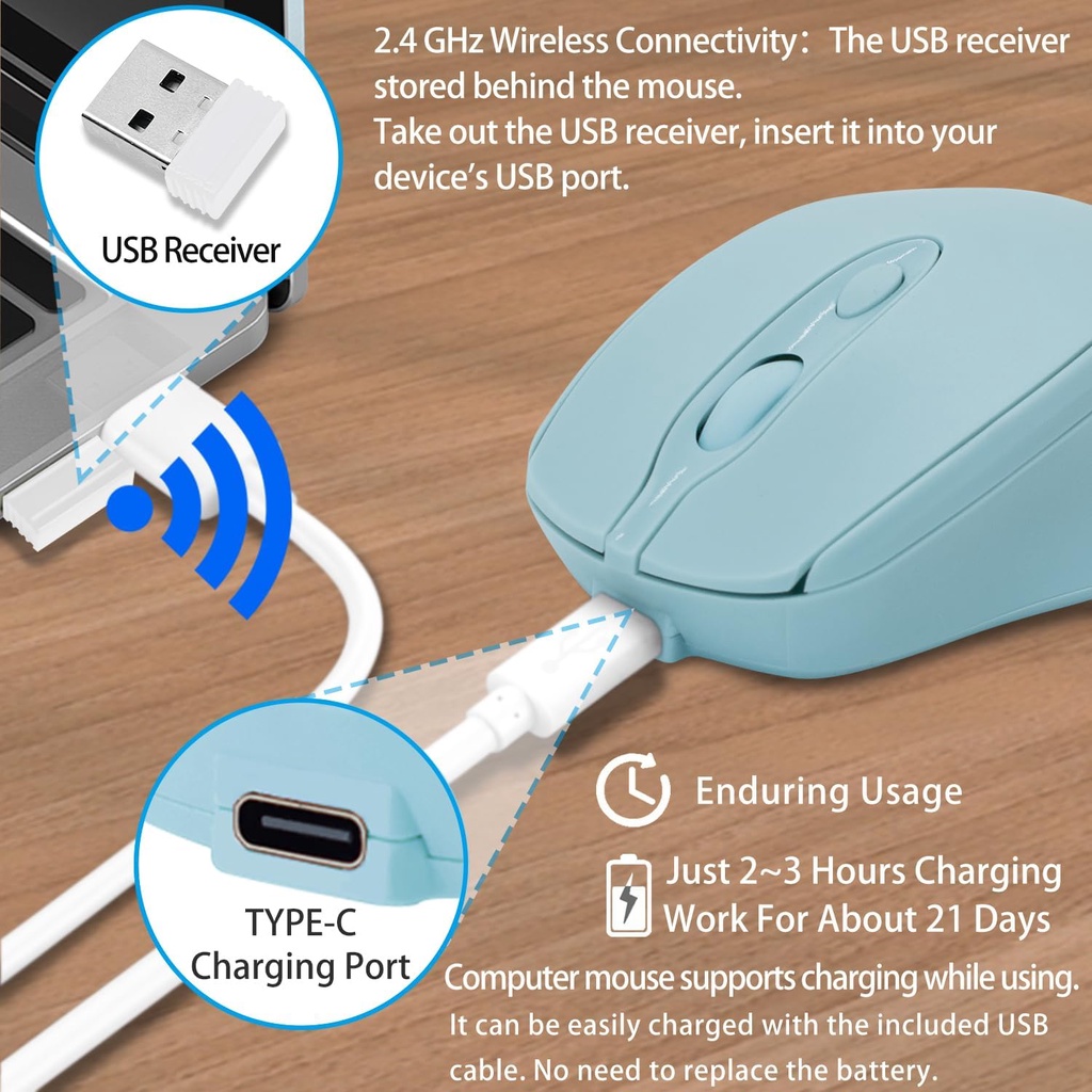 Rechargeable Wireless Mouse Bluetooth 2.4G Portable Optical Mouse With ...