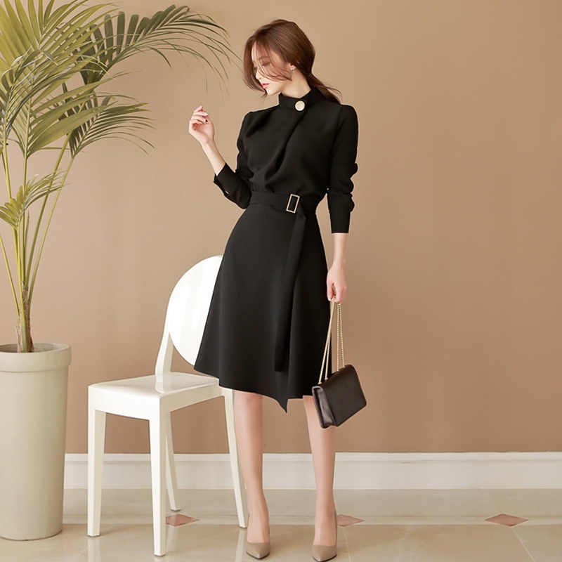 ((With Belt) Autumn New Style Korean Version Female Temperament Dress ...