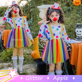 Rainbow Circus Clown Costume for Girls Funny Joker Halloween Tutu