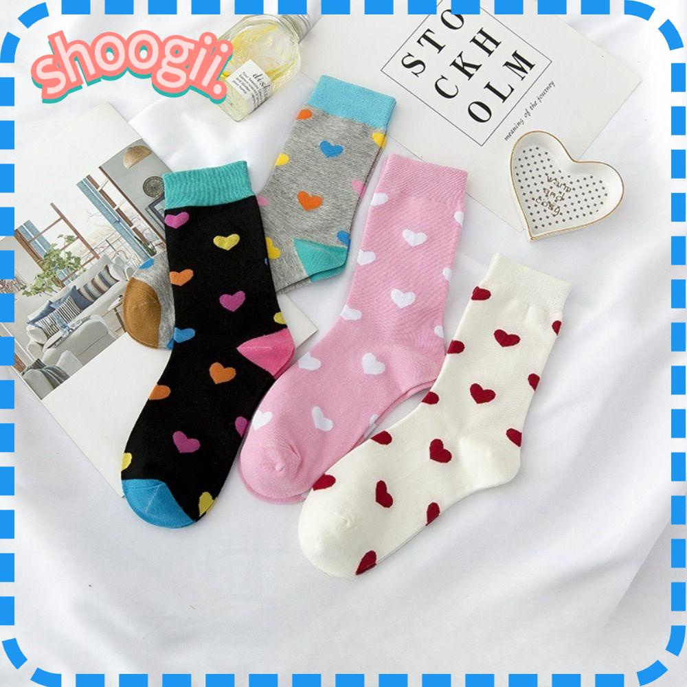 Shoogel Cotton Socks Colorful Rainbow Red Heart Socks Novelty