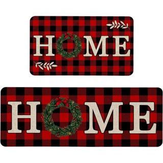 Christmas Kitchen Rugs and Mats Set (2 PCS), Merry Christmas Indoor Floor  Mats Red Black Buffalo Check Plaid for Winter, Xmas Door Mat Runner Rug Mat