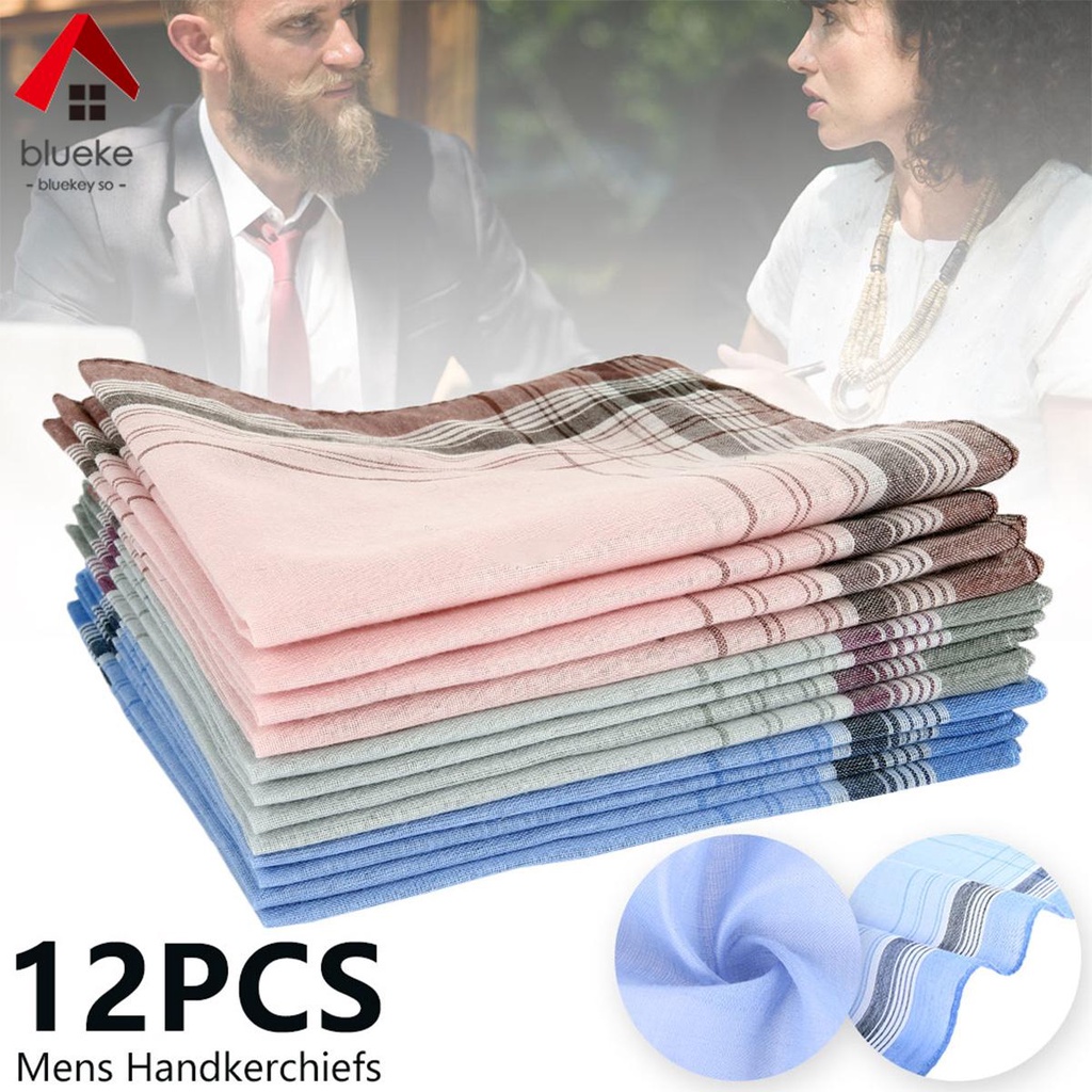 12pcs Mens Handkerchiefs 14.96x14.96inch Assorted Pure Cotton