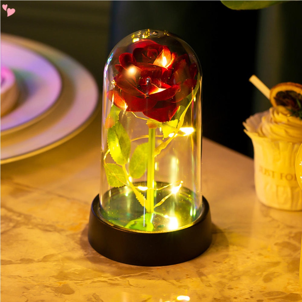 Beauty and The Beast Rose, Enchanted Red Silk Rose in Glass Dome with ...