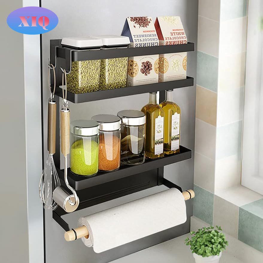 Magnetic Fridge Organizer Spice Rack Strong Magnet 2-Tier Shelf Paper ...