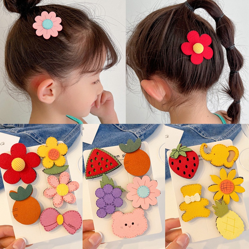 5pcs) Children's Velcro Hair Clips Girls Sweet Cute Colorful