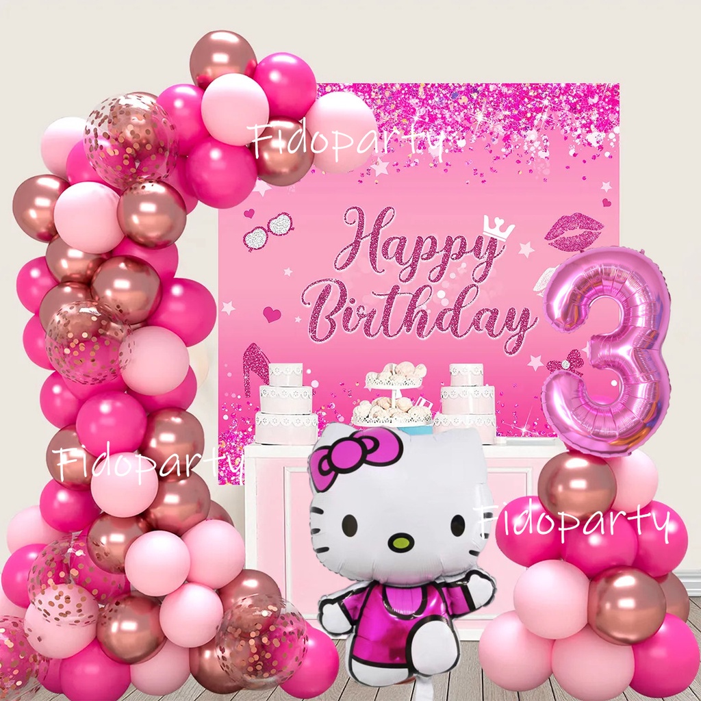 Hello Kitty Garland Arch Kit Pink Number Balloon Baby Shower Kids ...