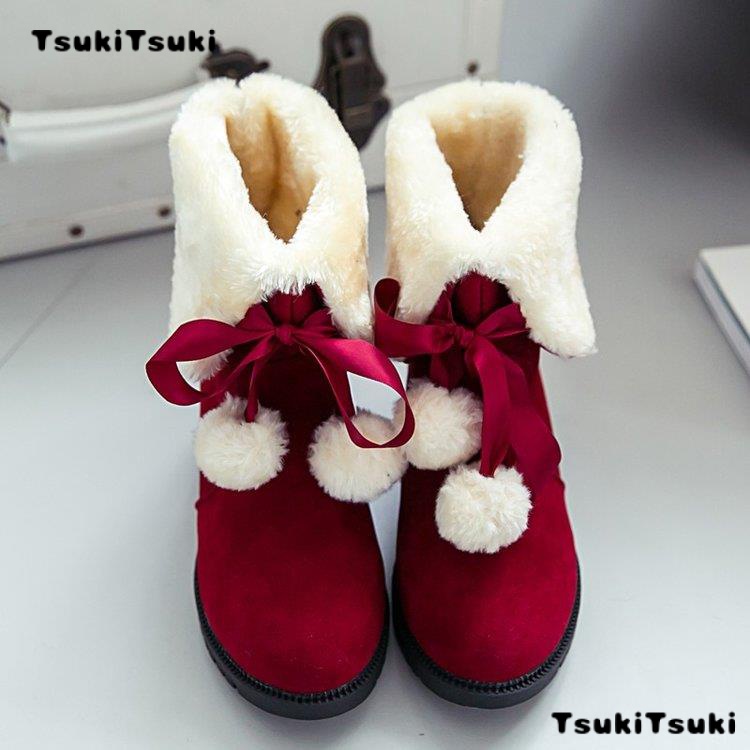 Red hot sale fur boots