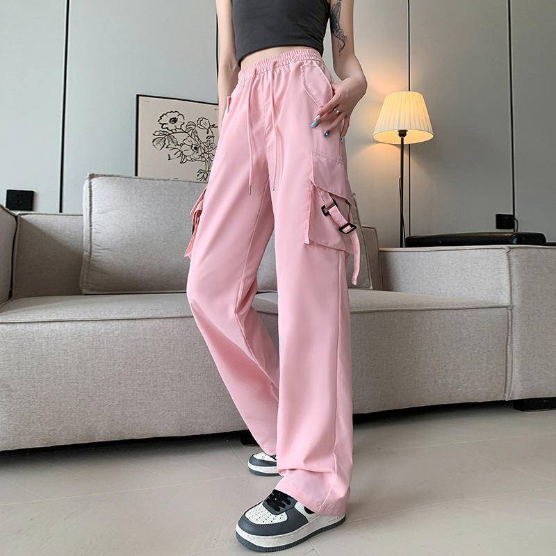 Cargo Pants Women Ice Silk Sport Casual Baggy Wide Leg Straight Cut Plus  Size Hiphop Outdoor Multi Pockets High Waist Ladies Oversize Dance Woman  Long Trousers