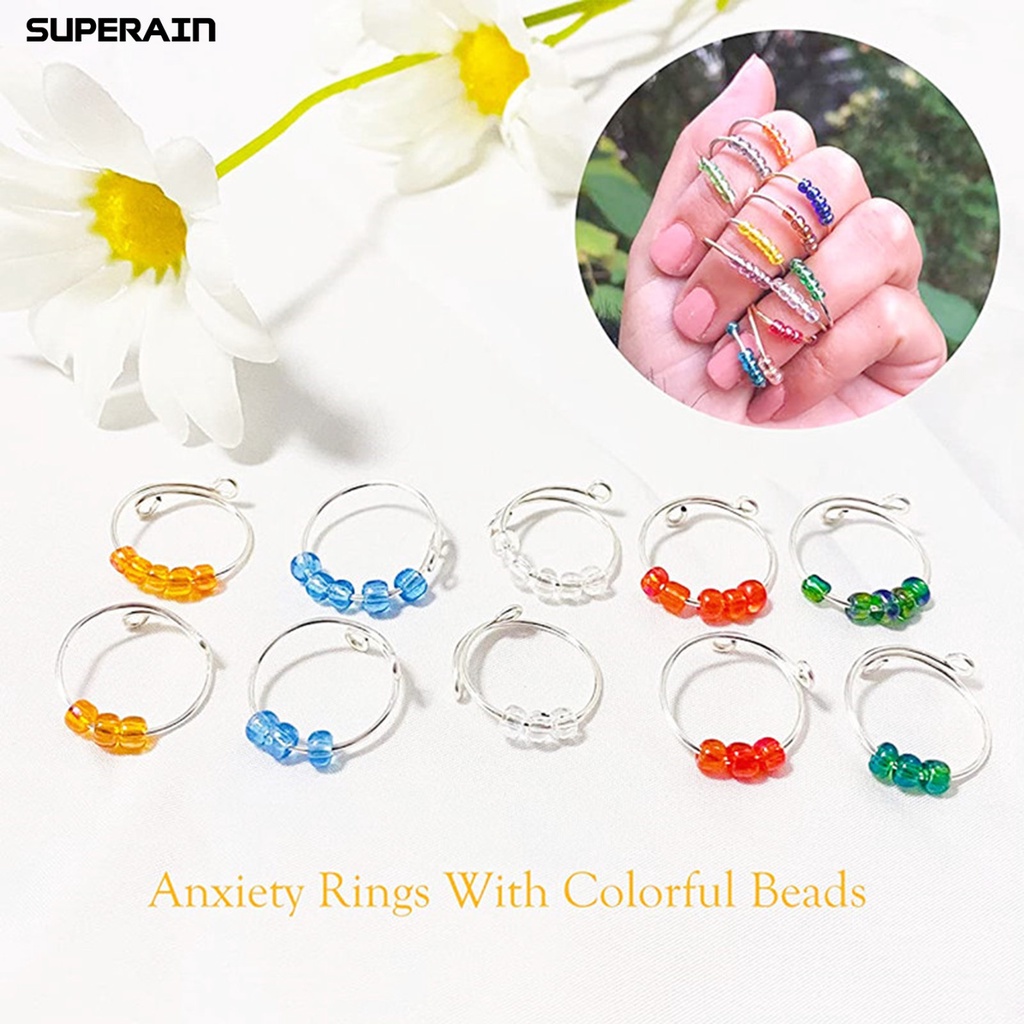 Stress Relief Rotatable Beaded Finger Ring Anti Anxiety Ring Gifts