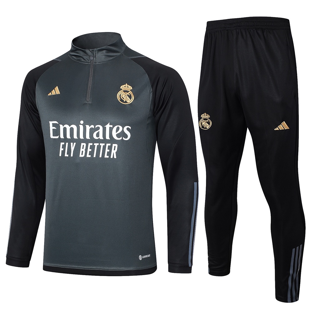 2023 2024 Real Madrid Man Long Sleeve Football Tracksuits Half Zipper Dark Gray Sweatshirt Long Pants Shopee Singapore