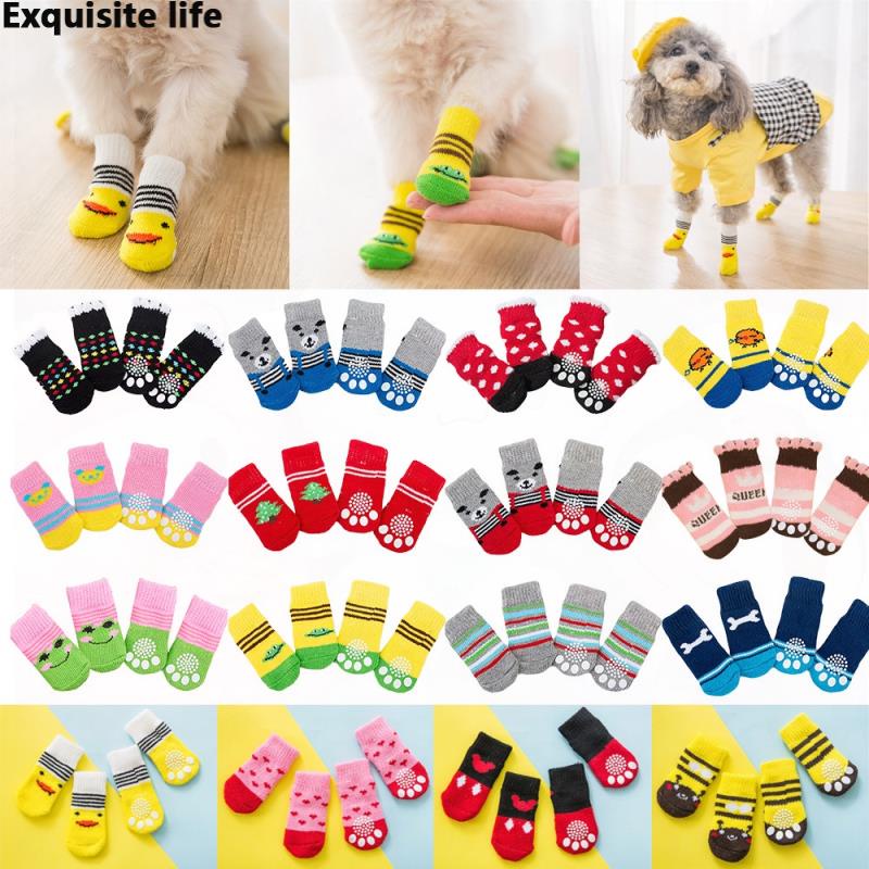 Non-Slip Dog Socks Knitted Pet Puppy Shoes Paw Print for Small Medium Large  Dogs