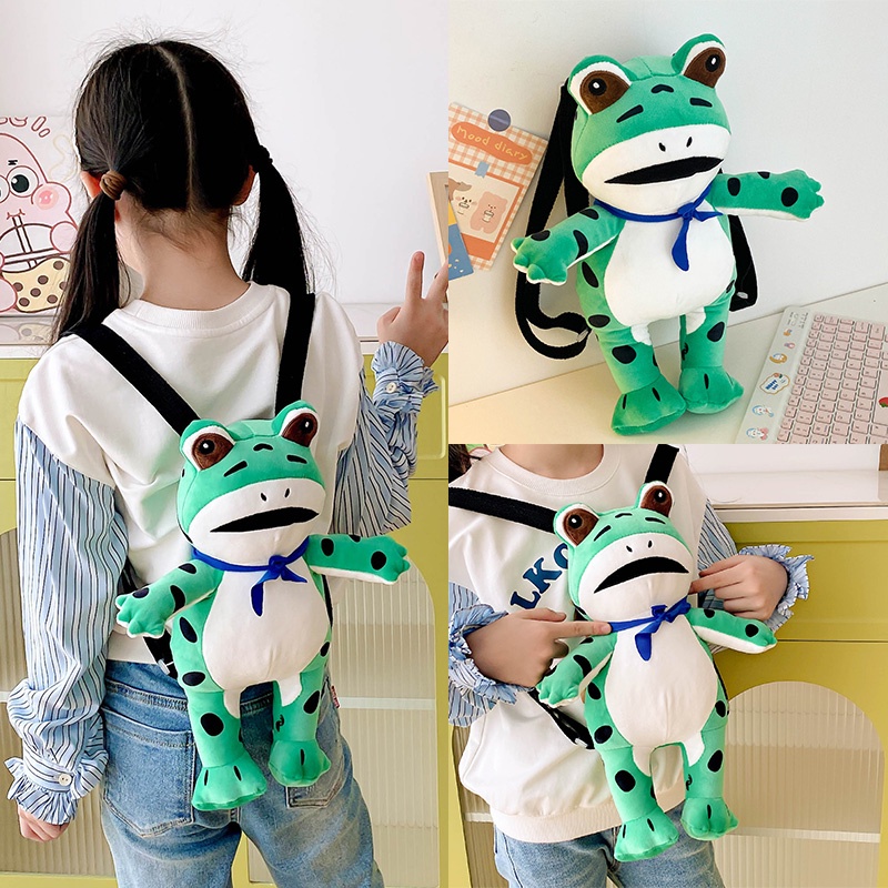Fashion Cartoon Influencer Frog Plush Bag Cartoon Cute Funny Frog Children  Backpack Female Cute Girl Boy Backpack Children Storage Bag Accessories Bag