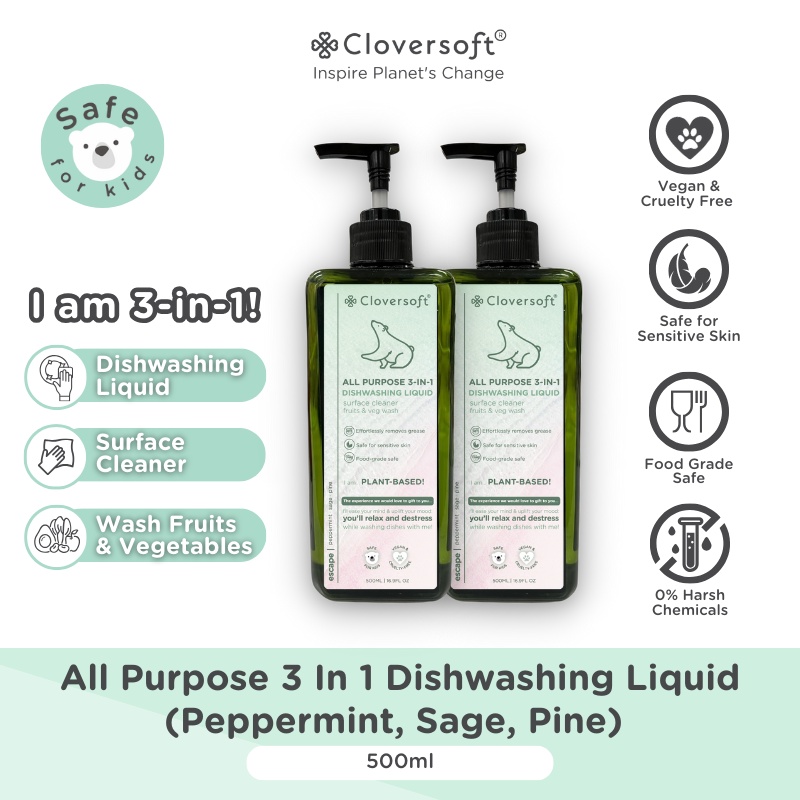 [Bundle of 2] Cloversoft All Purpose 3 In 1 Dishwashing Liquid Bottle