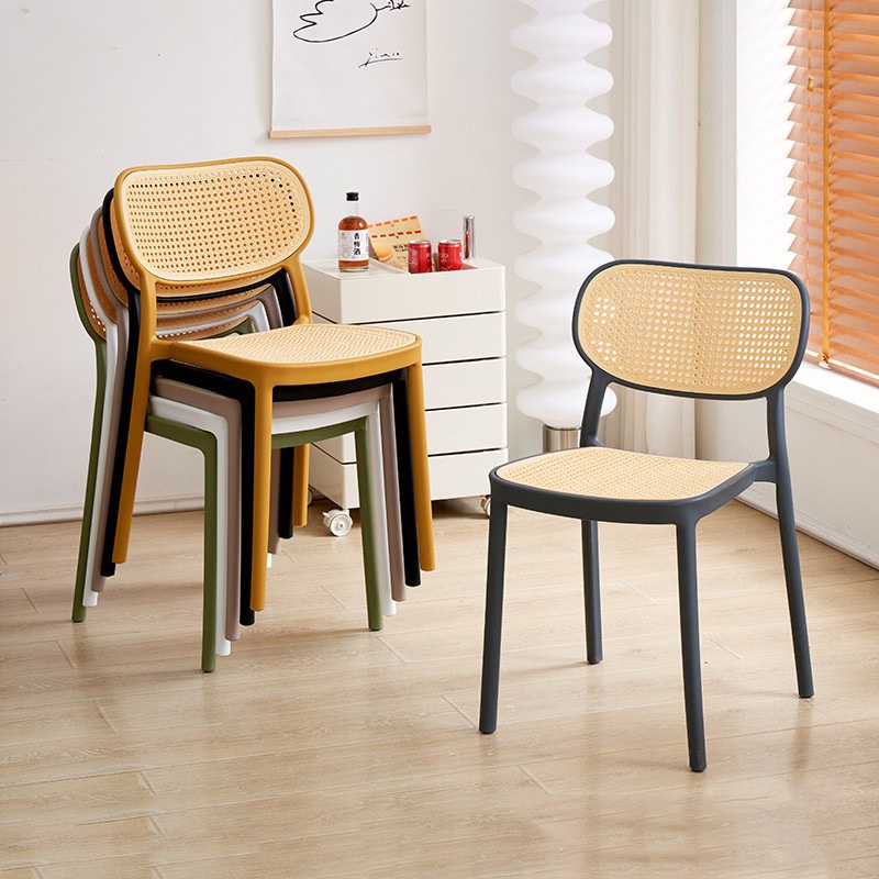 Nordic Plastic Dining Chair Home Rattan Chair Leisure Backrest Coffee ...