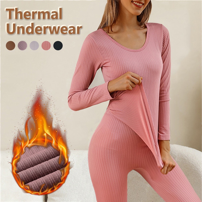 Women long sleeve Thermal underwear set Warm fabric Shopee Singapore