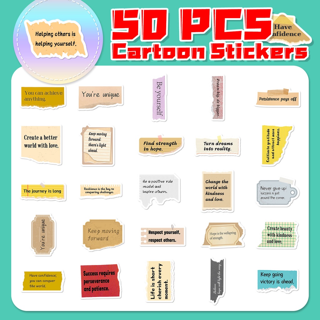 50PCS INS Style Irregular Shape Inspirational Phrase Graffiti Stickers ...