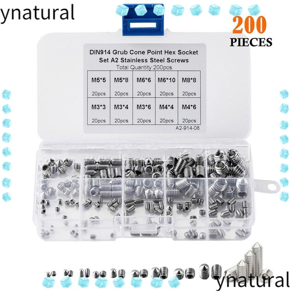 YNATURAL 200Pcs Set Screws, M3 M4 M5 M6 M8 Allen Head Socket Hex Grub