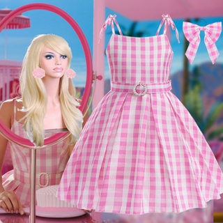 Barbie Movie Cosplay Costume - Pink Plaid Slip Sleeveless Dress