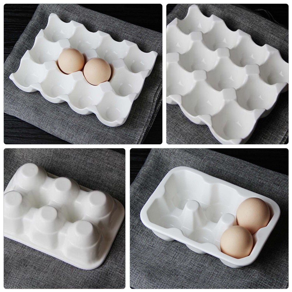 12 Compartment Ceramic Egg Tray, White