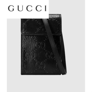 GUCCI GG Embossed Leather Mini Messenger Bag Black 625571