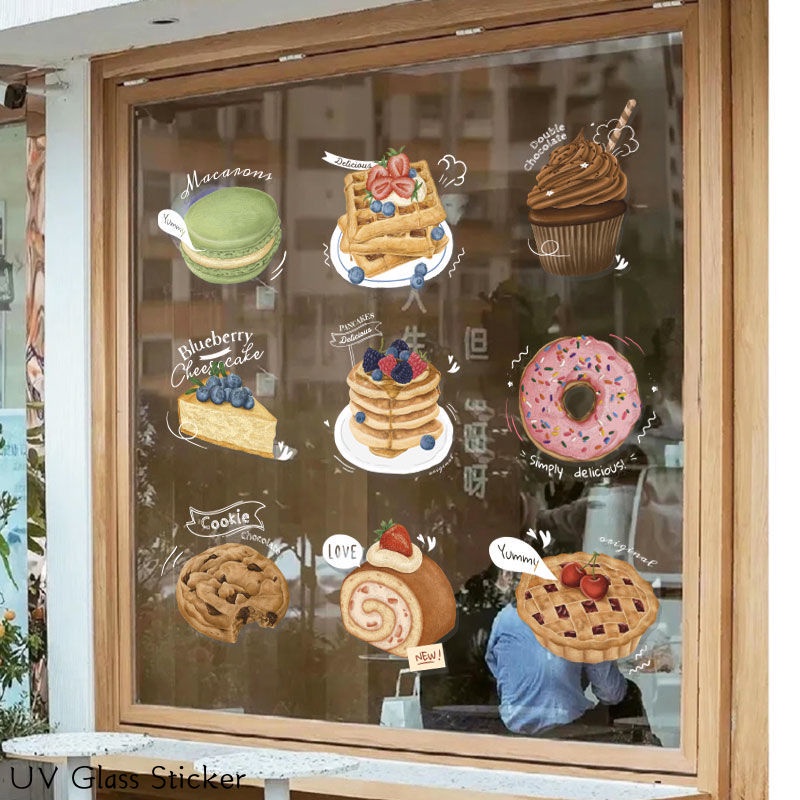 Creative Cake Shop Hand-painted Cartoon Glass Stickers Dessert Bakery ...