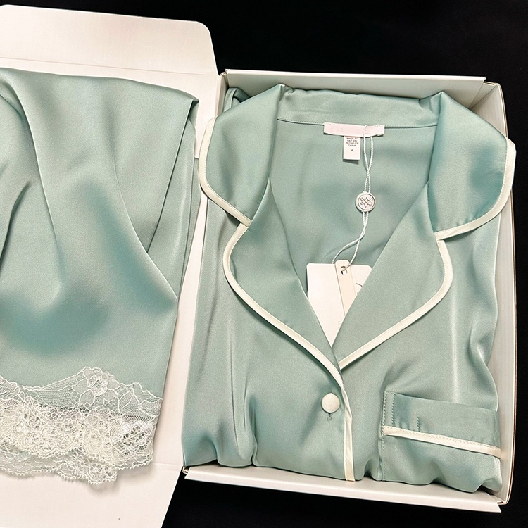 High-Grade Ice Silk Pajamas Women's sleepwear set pyjamas satin plus ...