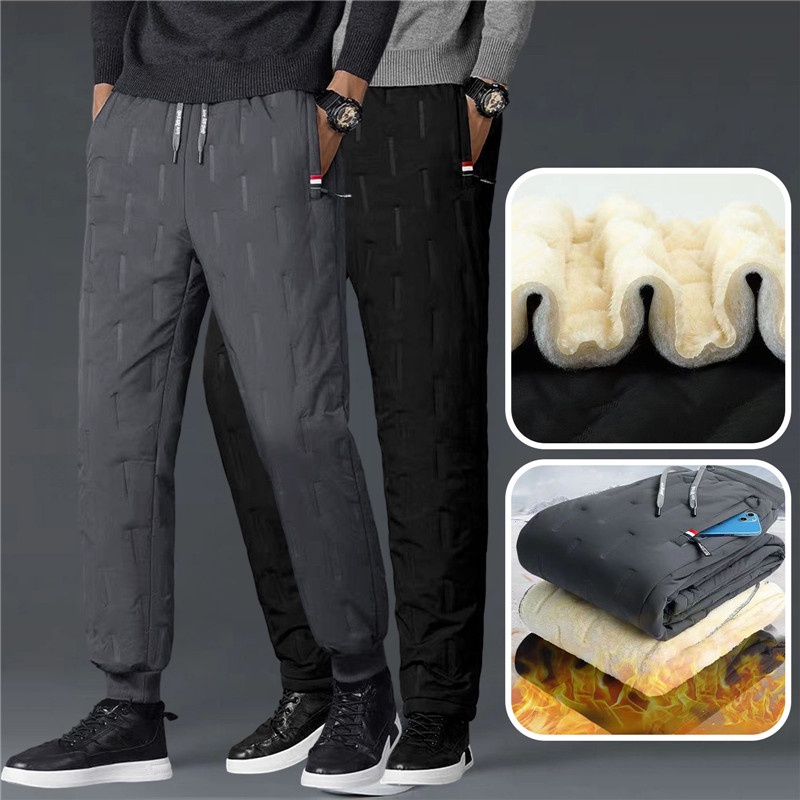 Chinese Style Embroidered Mens Fleece Harem Pants Men Warm Lamb