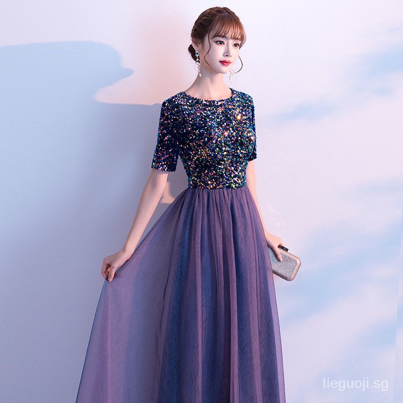 Free shippingPlus Size Navy Blue Evening Dress For Women Banquet  Temperament Starry Sky Sequin Adult Chorus Performance Dresses Gown TJSK |  Shopee Singapore
