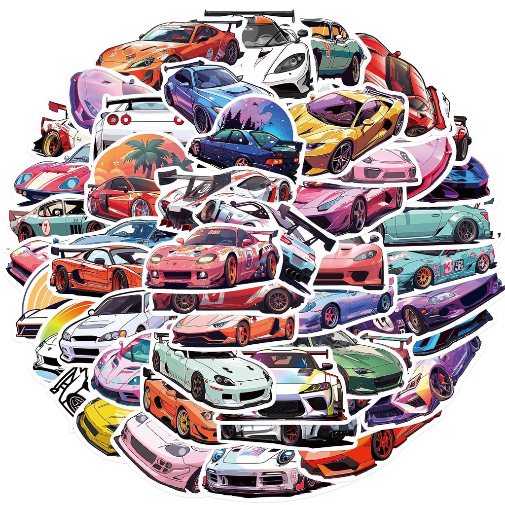 50PCS JDM Racing Cars Waterproof Graffiti Stickers For Helmet Bicycle ...