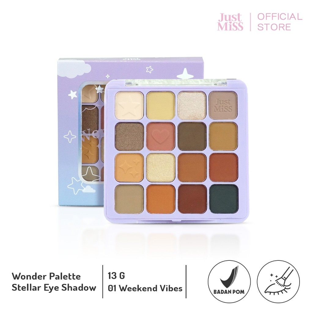 JUST MISS Wonder Pallete Stellar Eye shadow 16 Warna Shimmery Highlight / Merah Jingga Official - Gambar 2