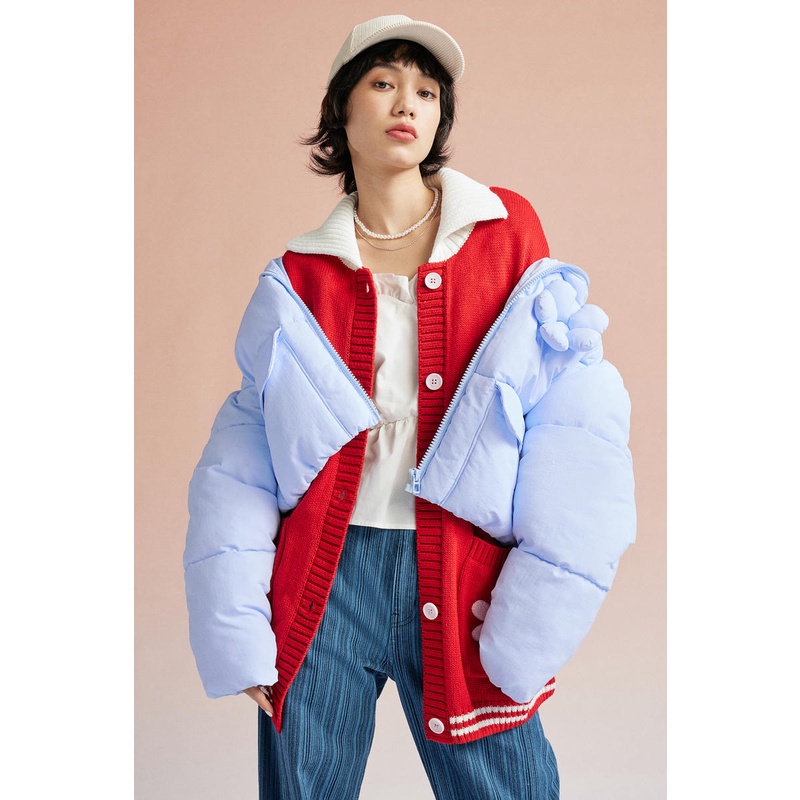 Red and clearance blue puffer jacket