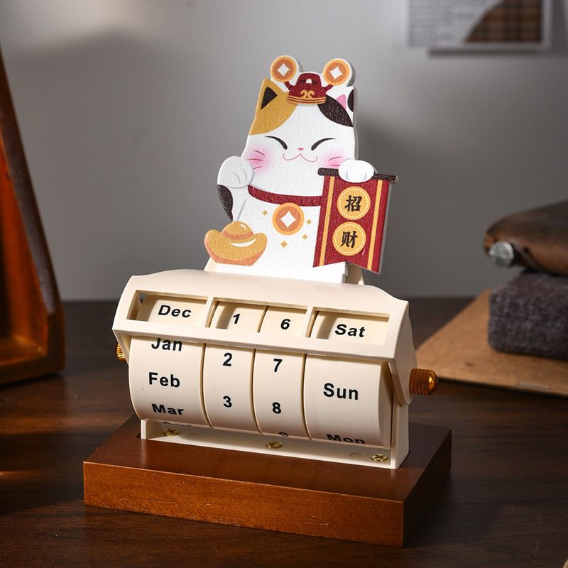 2025 CNY Lucky Cat Running Wheel Perpetual Calendar Desktop Decoration