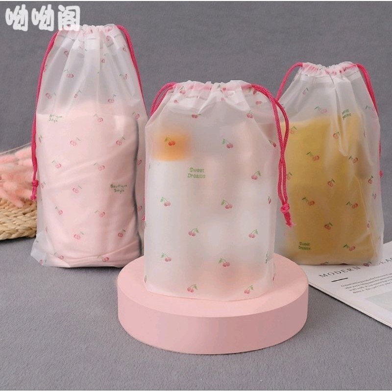 1PCS Travel Pouch Organizer Motif Cherry Lucu Tas Serut Chery Kosmetik Make Up Baju Sepatu Anti Air Ceri Serbaguna A238 - Gambar 3