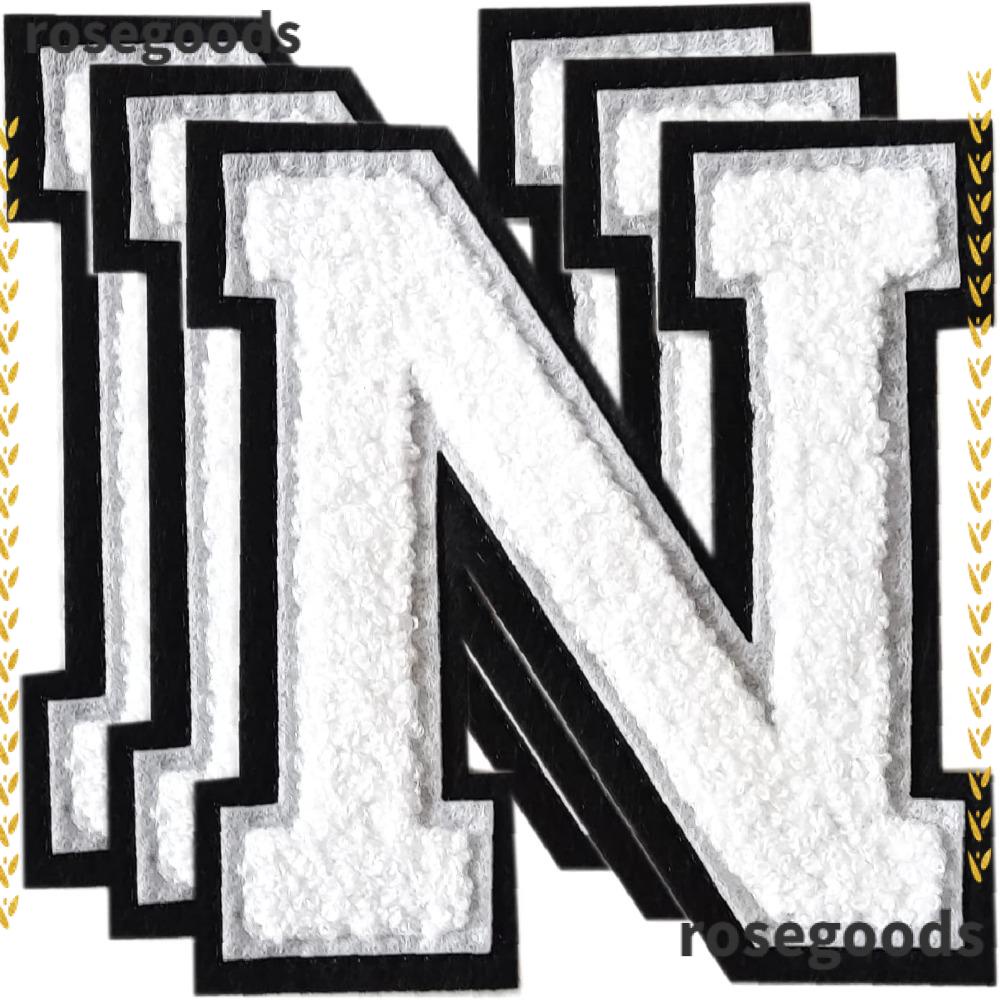 1 inch Black Letter N Iron on Embroidered Patch, White