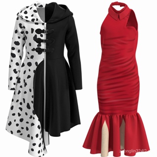 Cos Cruella Red Dress Black And White Witch Live-action Anime