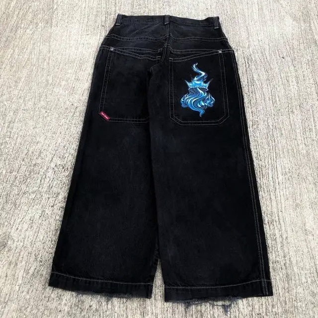 JNCO Jeans Y2K Mens Hip Hop Dice Graphic Embroidered Baggy Jeans