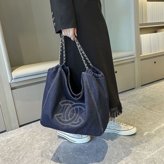 Chanel Navy Blue Denim Large Deauville Shopping Tote Chanel
