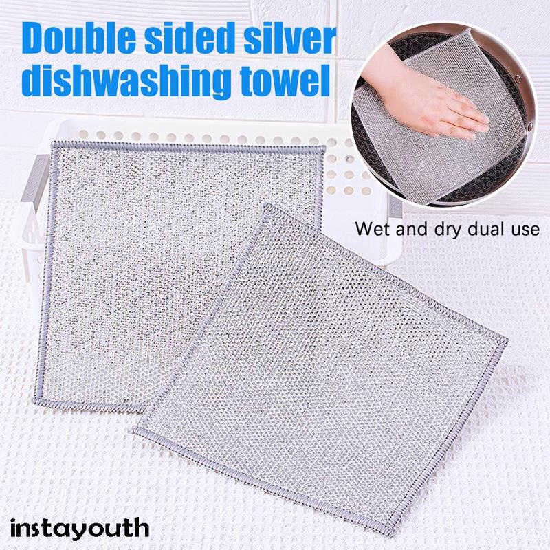 20cm Steel Wire Dishcloths Double layer Non stick Oil Iron Dishrag
