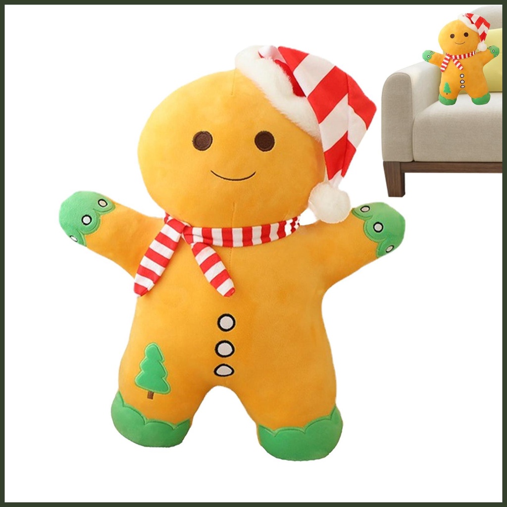 BALONAR 10Inch Large Size Christmas Plush Gingerbread Man Boy Girl Figures With Chef Hat Bowknot Christmas Ornament Hom Decorations Doll
