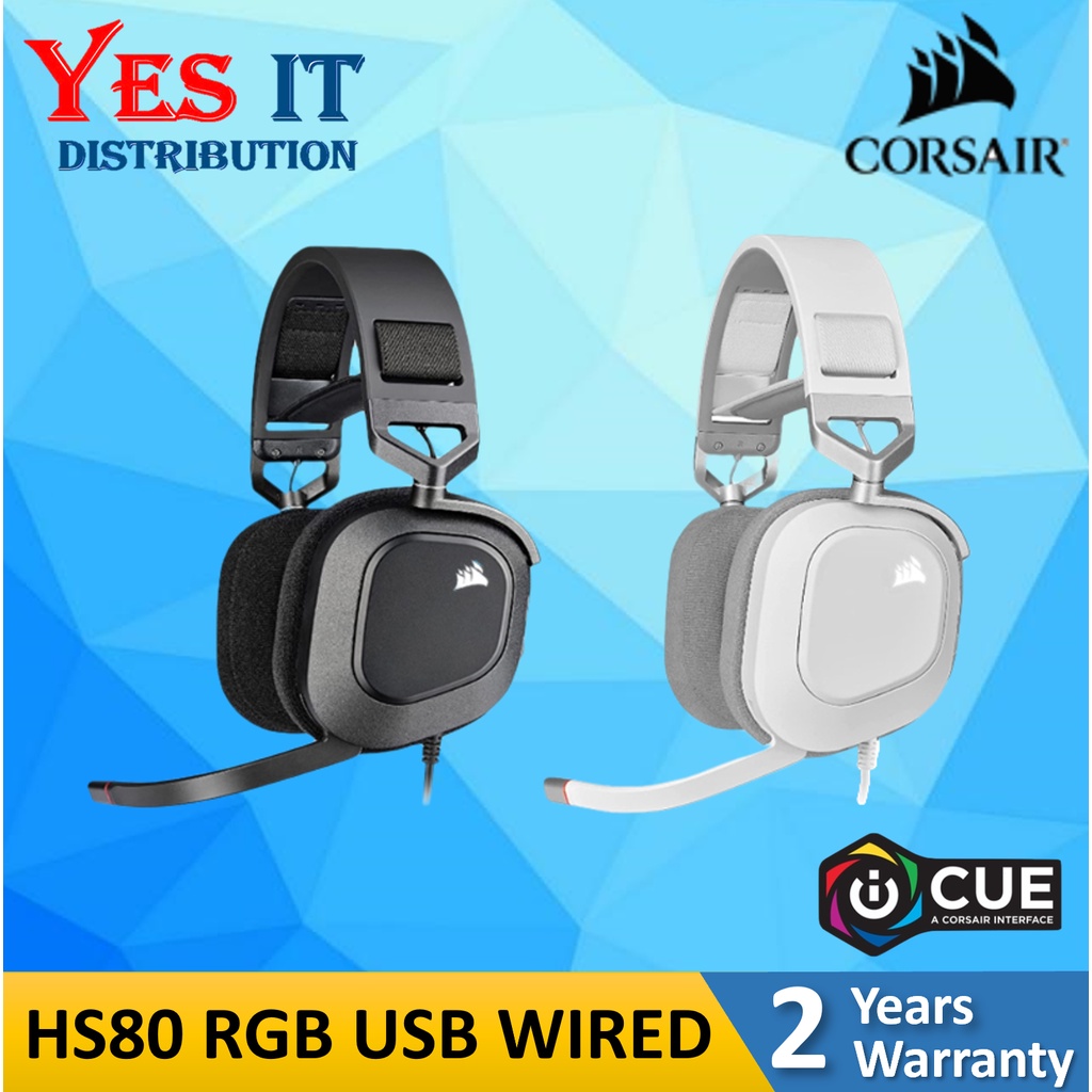 Corsair HS80 RGB USB 7.1 Surround Wired Gaming Headset — Carbon / White ...