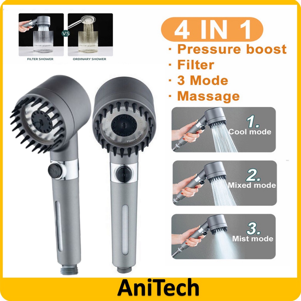 Kit 4 In 1 High Pressure Massage Shower Head With Filter Handheld 3 ...