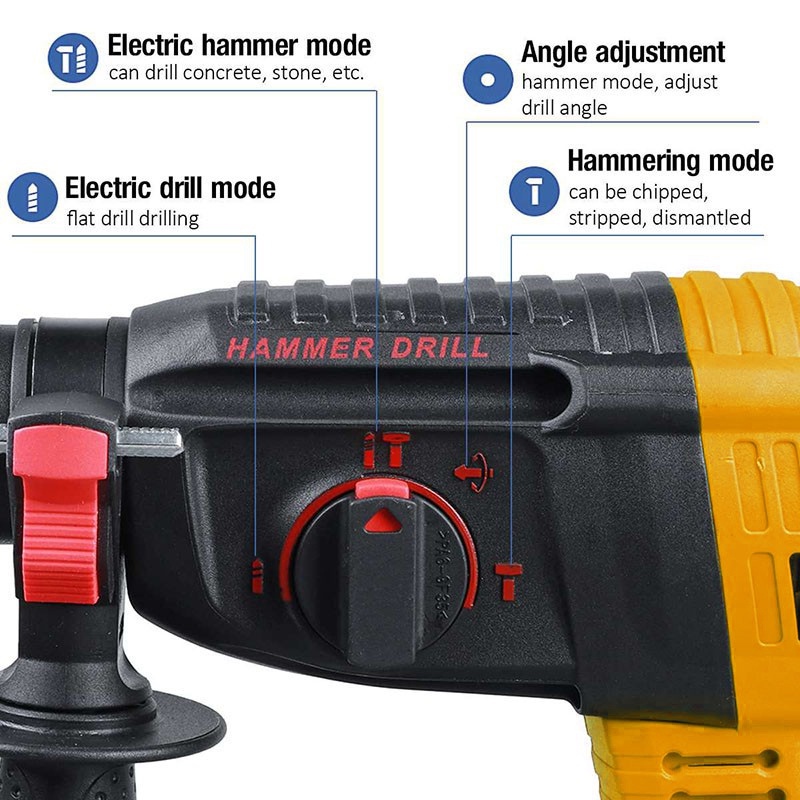 KEELAT Cordless Heavy Rotary Impact Hammer Drill Electric Brushless ...
