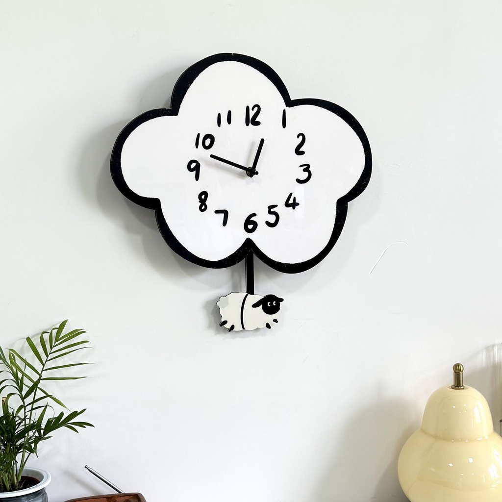 Cartoon Silent Cloud Sheep Clock Living Room Children's Room Swing Wall ...