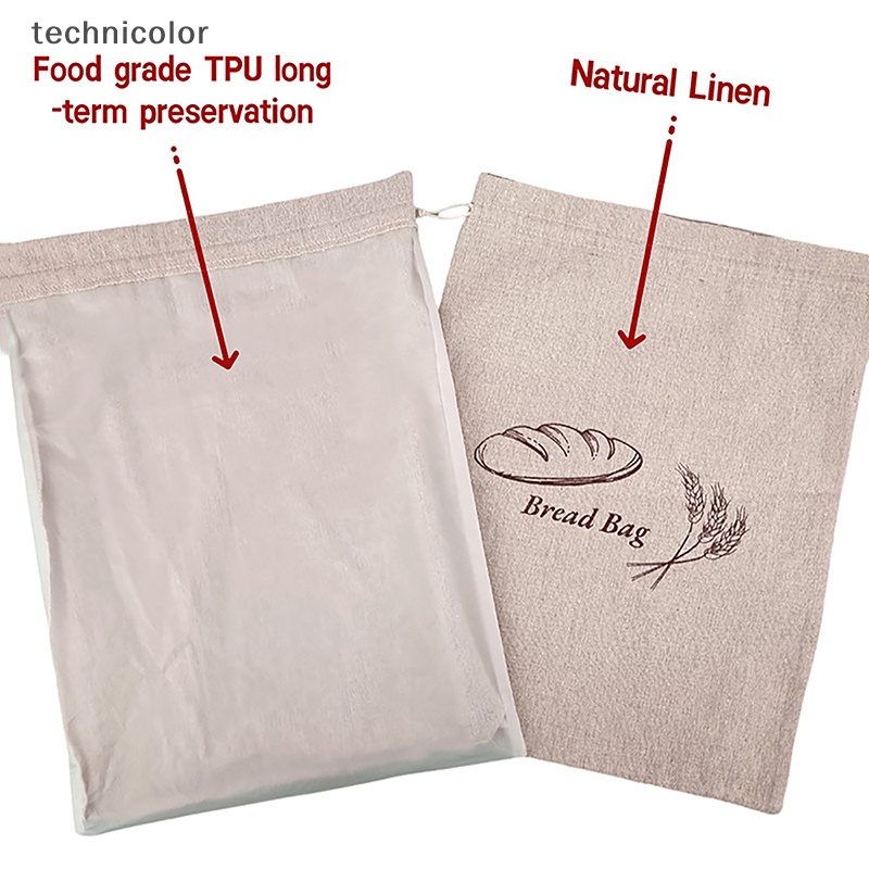 【TESG】 Reusable Cotton Linen Bread Storage Bag Plastic Lined Bread Bags