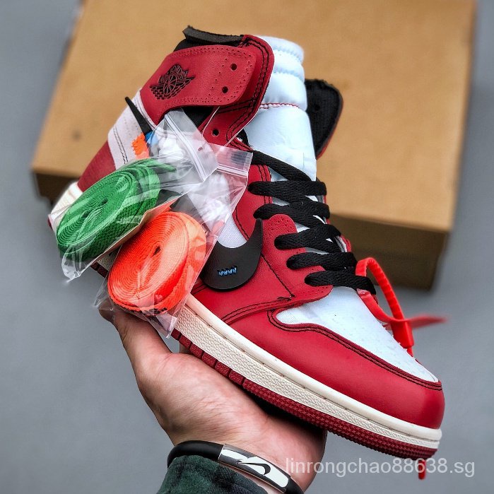 Men's sports shoes off-white X Air Jordan AJ1 high bang ow co-signed Chicago  ni ** to casual shoes for women vamp gauze AA3834-101 | Shopee Singapore