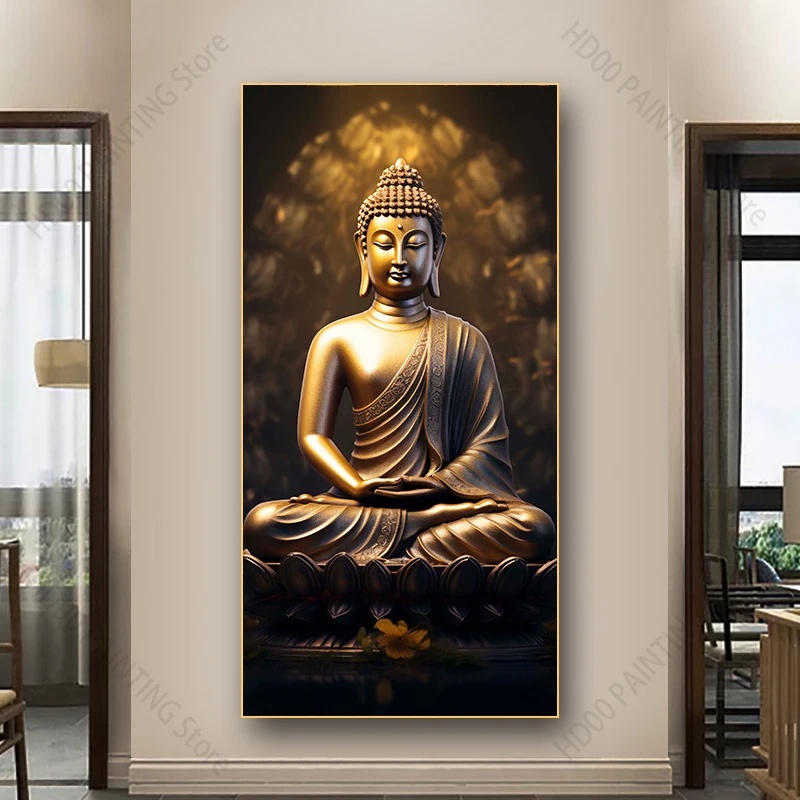 Modern Golden Buddha Statue Canvas Painting Wall Art Print Picture For ...