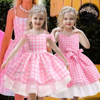 Girls Pink Plaid Dress Summer Casual Dresses Outfit Movie Cosplay Party  Dresses Toddler Girls Holiday Dress Birthday Dress Up